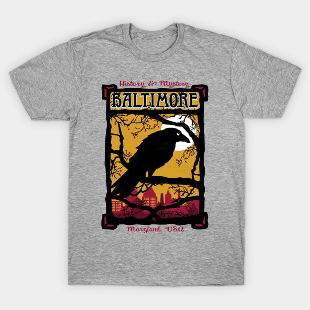 Charm City, Baltimore Raven Watches Over City, Design for Baltimore Lovers T-Shirt by penandinkdesign@hotmail.com